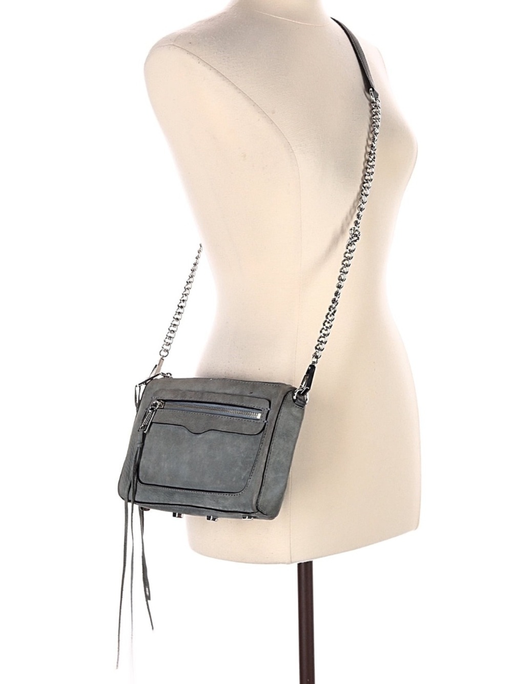 Rebecca Minkoff Mini MAC Grey Leather Crossbody Bag Silver Hardware